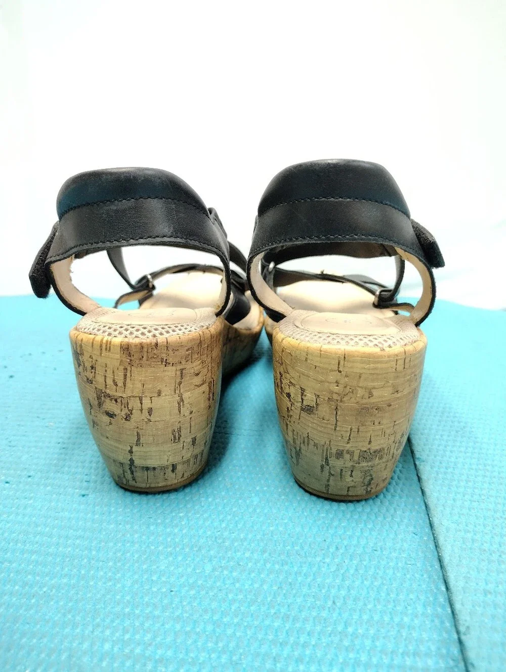 Easy Spirit Strappy Wedge Leather Sandals Black Size 9